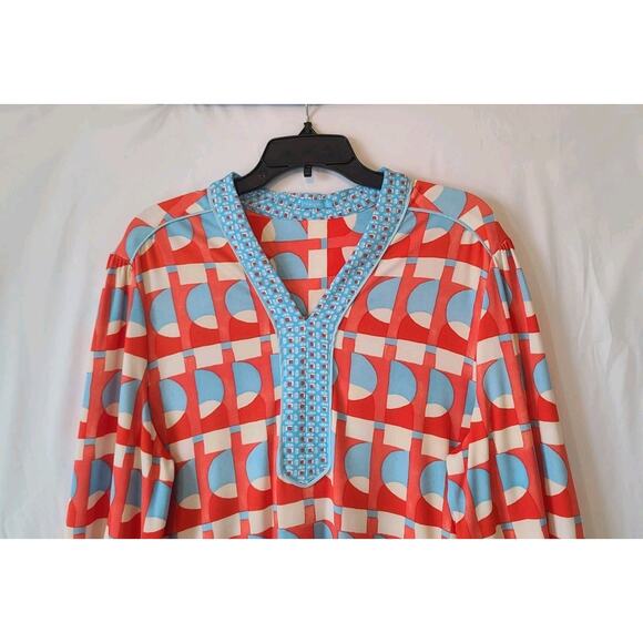 J. McLaughlin Women's Blue Red Eclipse Emer Puff Sleeve Dress XL - Picture 5 of 8